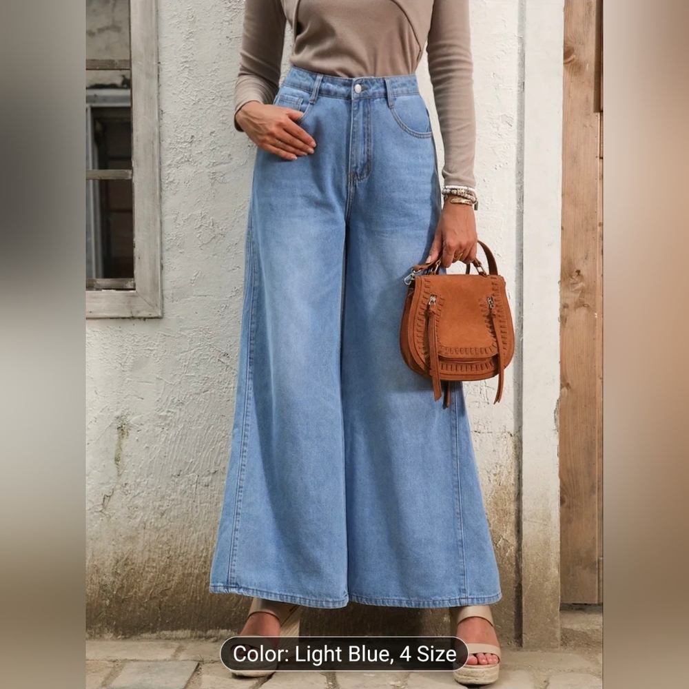 Classic Blue Wide-Leg Women Jeans